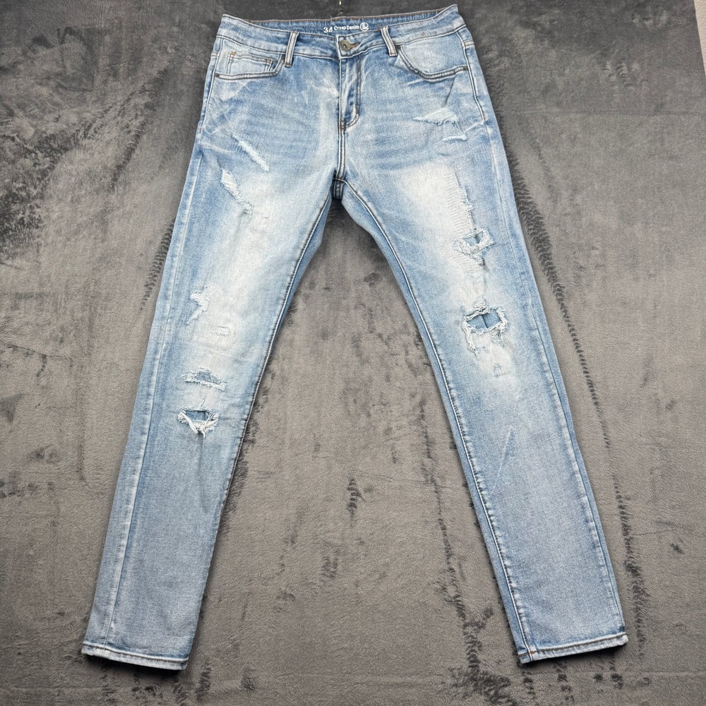 Crysp Denim Jeans Mens 34 Distressed Light Wash Slim Fit Excellent